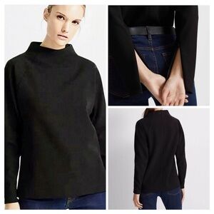 Club Monaco Long Sleeve Mock Neck Tricot Top In Black, XS